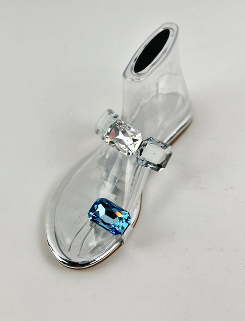 AQUA SILVER FLAT SLIPPERS WITH A BROOCH