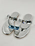 AQUA SILVER FLAT SLIPPERS WITH A BROOCH