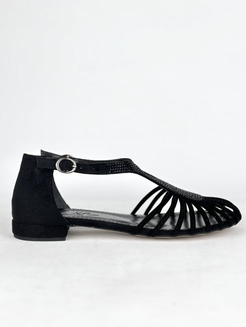 CELLO Black Suede Crystal Stone Shoes