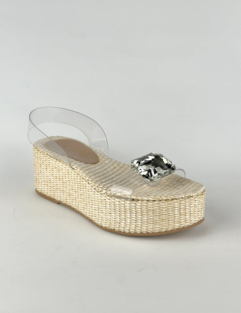 PAROS WHITE STONE WICKER SANDAL