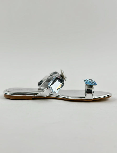 AQUA SILVER FLAT SLIPPERS WITH A BROOCH