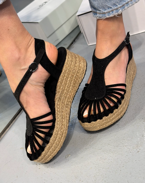 MANDARIN BLACK WICKER SANDALS