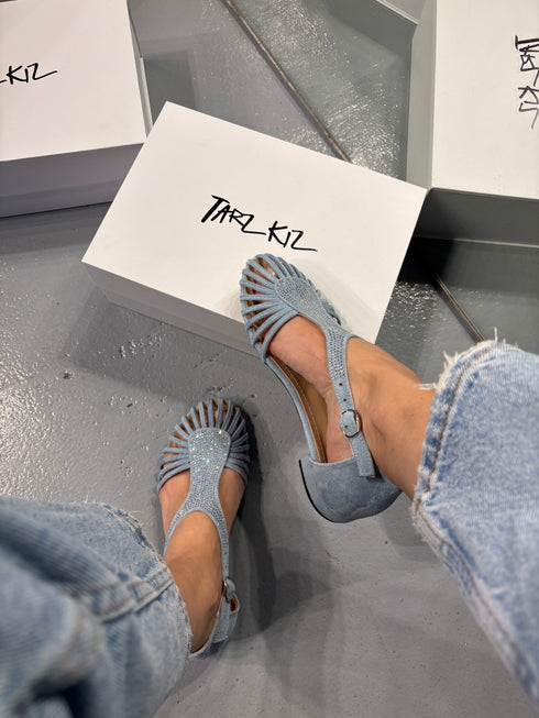 CELLO Blue Suede Crystal Stone Shoes