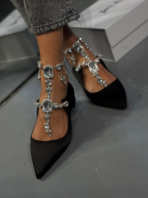 Baroc Black Crystal Accessory Ballerinas